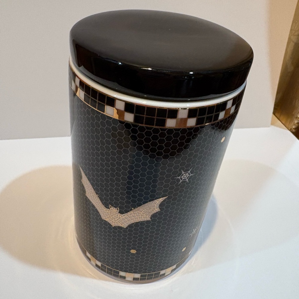 Anthropologie Medium Canister Black and White Bistro Halloween Treat Jar - Picture 2 of 9